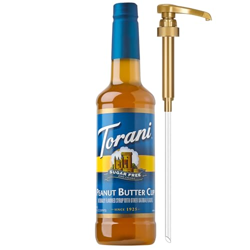 Torani Sugar Free Coffee Syrup, Peanut Butter Cup for Drinks, Zero Calorie, Pump Included, 25.4 Fl Oz