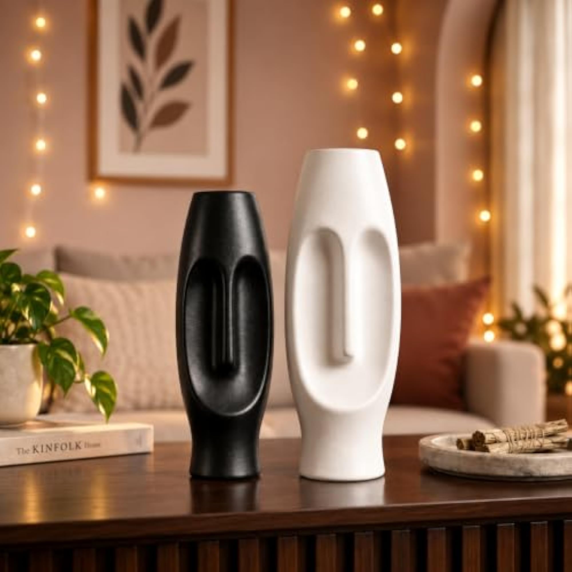 Striking Abstract Face Figurine Sculpture Set for Home Decor