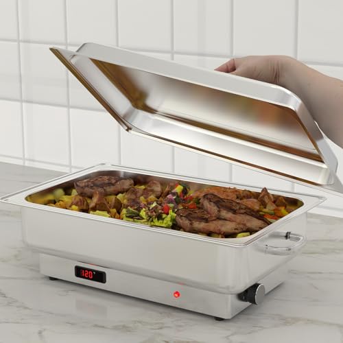 Image of Electric Chafing Dish Buffet Set, 9 QT Full Size Stainless Steel Food Warmer with Temperature Control Display, Rectangular Commercial Chafer for Parties, Catering, Festivals