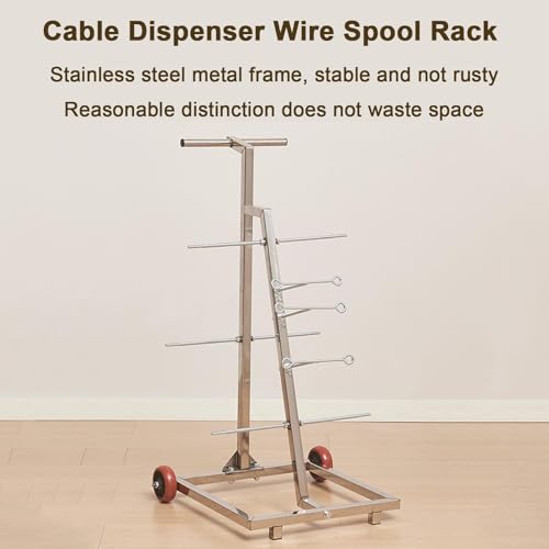 Carro de carrete de alambre portátil con ruedas de acero inoxidable resistente para cables 4