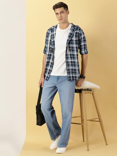 Image of Thomas Scott Men's | Checks | Full Sleeve | Regular Fit | 100% Cotton | Hooded | Casual Shirt