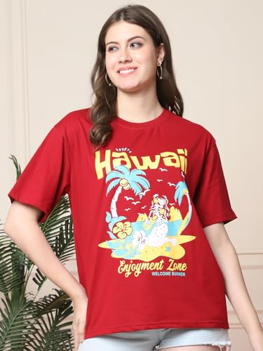 Image of Style Go Pure Cotton Oversized Baggy Fit Drop Shoulder Aesthetic & Cool Graphic Printed Half Sleeve Tshirt for Women || Trendy Tees || Casual Loose Korean T-Shirt (Pack 2)