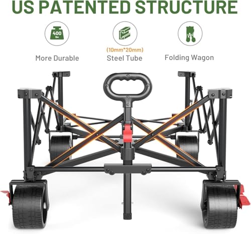 Image of Timber Ridge 600L Beast Wagon 26 inch W Extra Wide All Terrain Folding w /Big Wheels, Cargo Net & Tailgate, 26 inch W and 55.25 inch L, 500lbs Heavy Duty Collapsible Portable Cart for Camping, Sports, Dogs, Grey
