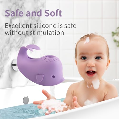 Image of Faucet Cover Bathtub Baby Spout Cover Soft,Bath Faucet Cover for Baby's and Kid's Safety (Whale Purple)
