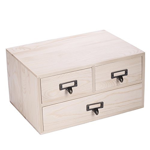 MyGift Natural Beige Wood Desktop Storage Cabinet with 3 Drawers, Small Wooden Box Organizer for Office Supplies, Sewing Kits and Accessories