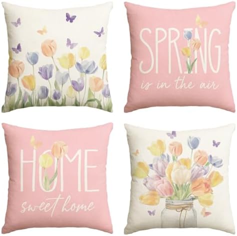 AVOIN colorlife Spring is in The Air Tulip Vase Throw Pillow Cove...