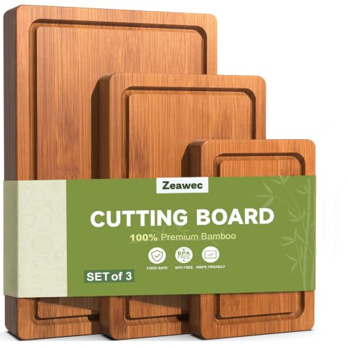 Zeawec 3-Piece Set Deep-Carbonized Bamboo Cutting Board for ...