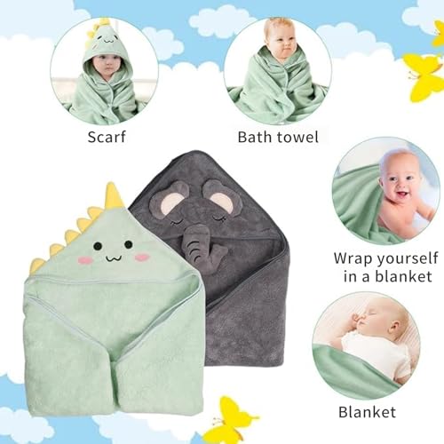 Baby Hooded Bath Towel 2 Packs Premium Natural Microfiber Ultra soft Super Absorbent For Babies, Toddler, Infant(elephant + dinosaur,30 x 30 Inch,400g) - Image 6