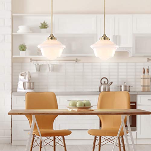 JONATHAN Y 9.5" Brass Gold/White Modern Schoolhouse LED Pendant Light Fixture, Adjustable Drop Metal Hanging Lamp with White Glass Shade for Kitchen Island, Dining Room, Foyer (JYL3517A) by JONATHAN Y - Image 6