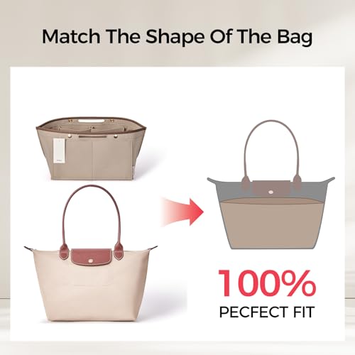 ZTUJO Purse Organizer Insert For Le Pliage, Compatible with Longchamp Le Pliage Shoulder Bag S/L, Top Handle S/M，Energy S/L, Xtra S, Longchamp Organizer Insert (Beige, Large)3