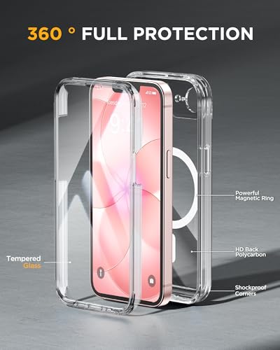 Image of Miracase for iPhone 17e Case & iPhone 16e Case, Full-Body Phone with Built-in Glass Screen Protector, [Magnetic with MagSafe] Military Drop Proof 17 E / 16 E Cover Bumper 6.1 inch, Clear