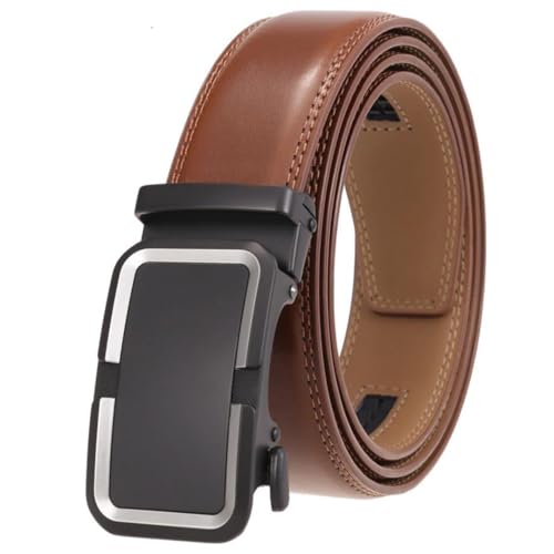 Men's Formal Leather Belt, 3.5Cm Automatic Buckle Work Belt, Box Packaging Dark Brown 1 120cm2