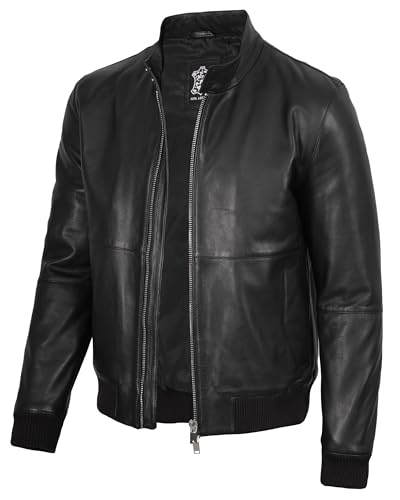 Image of Decrum Bomber Leather Jacket Men - Real Lambskin Casual Leather Jackets for Men with Zip Closure