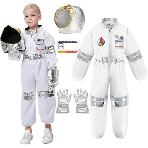VNNOPG Bambini Costume Astronauta Spaceman Cosplay Costume Astronauta Gioco di Ruolo Costume Set per Ragazze o Ragazzi Spaceman Jumpsuit con Cappello Astronauta e Guanti,M