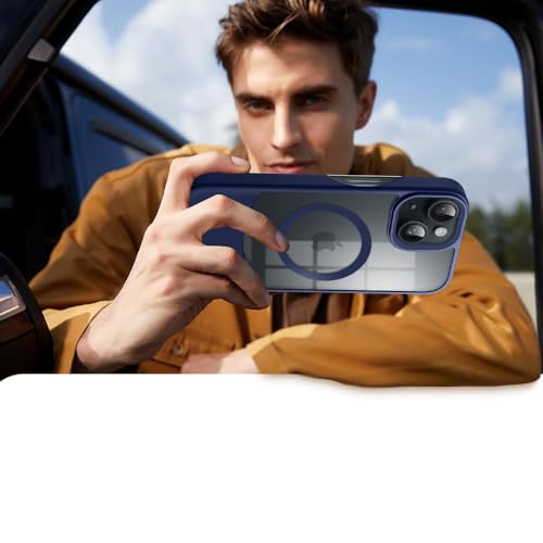 Image of KARWAN️Ultra-Hybrid Shockproof Back Cover with Mag-Safe Case foriPhone 14 Plus | Camera Protection Bump |Shockproof Back Cover Case for iPhone 14 Plus (PC & TPU, Smoked Matte Sides) Blue