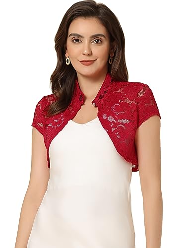 Image of Allegra K Women's Lace Cardigan Stand Collar Short Elegant Shrug Open Front Cropped Bolero Cardigan