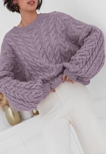 Image of PRETTYGARDEN Womens Sweaters Spring 2026 Cable Knit Long Sleeve Crewneck Oversized Sweater Chunky Pullover Loose Outfits