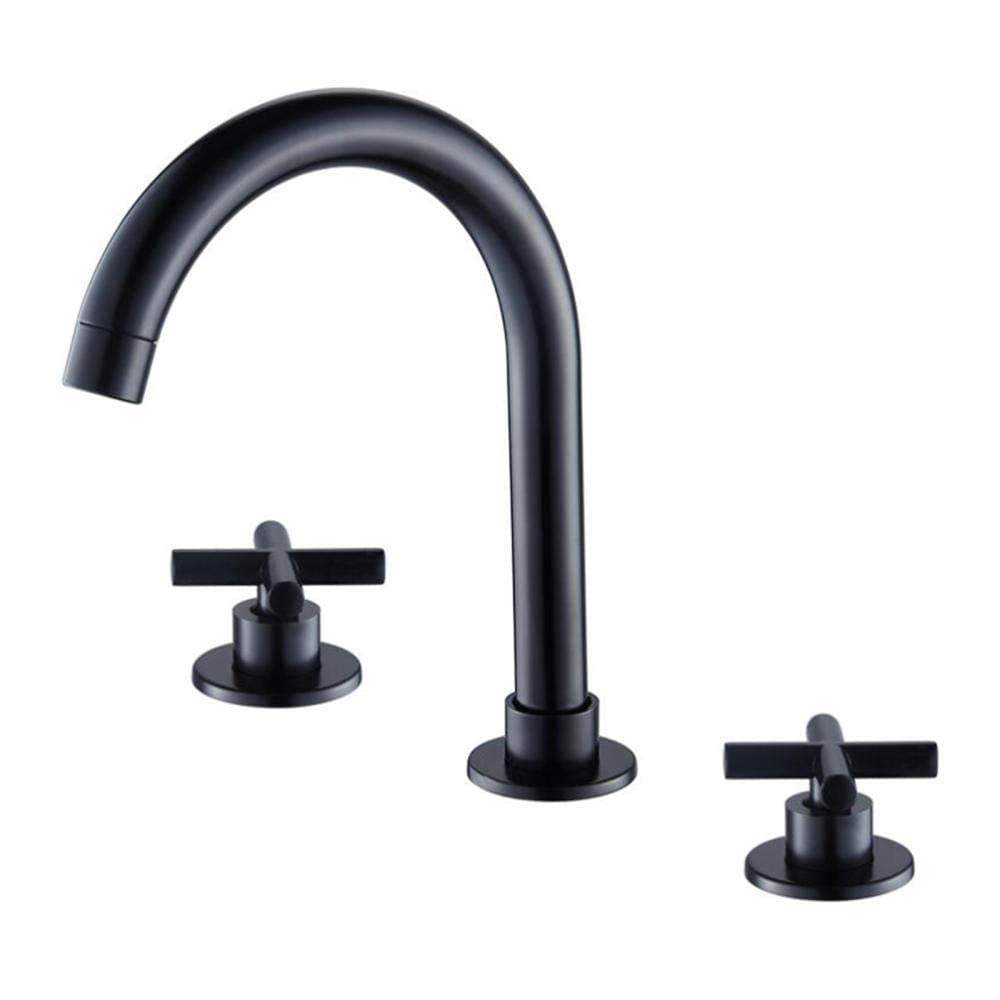 Rubinetto Miscelatore per lavabo a 3 Fori in Ottone con Acqua Calda e Fredda, Doppio Comando e Interruttore Indipendente, Colore Nero, per Bagno.