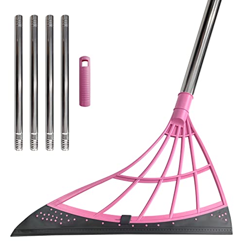 Multifunction Magic Broom Sweeper, 4-in-1 Easily Dry The Floor Surface and Remove Dirt and Hair, pet Hair Remover, Liquid, Glass Wiper, Super Sweeper Broom for Living Room, Kitchen,Bathroom (Pink)