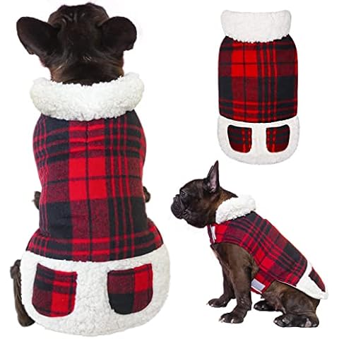 KYEESE Dog Jacket Checked Plaid with Pocket for Winter Windproof Fleece Lined Dogs Vest Cold Weather Coats with Leash Hole for Medium Dogs Cover