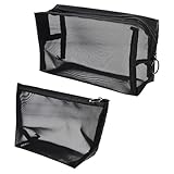 MAGICLULU Bolsa Organizadora de Maquillaje para Hombre, 2 Piezas Grande en Malla Negra Transparente, Neceser de Viaje Resistente Cremallera, Bolsa de Almacenamiento Cosméticos Portátil