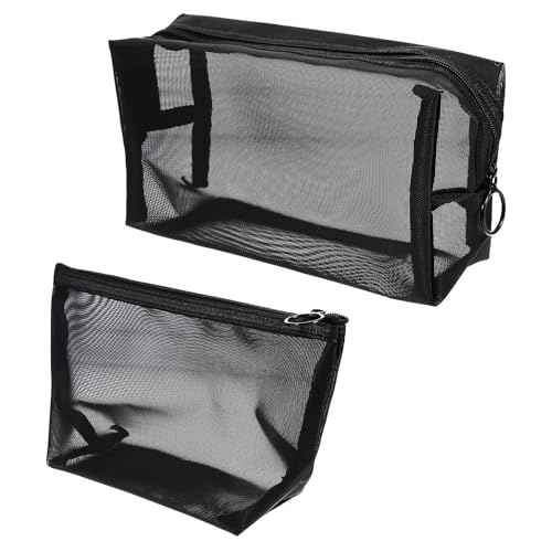 CHICAMPERA Bolsa de Aseo para Hombre 2 Piezas Grande y Triangular, Organizador Transparente de Malla Negra, Neceser Portátil para Cosméticos y Artículos de Tocador, Adecuado para Viaje