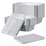 CHIHEUNG 60 Stück Aluschalen mit Deckel 1100ml, Rechteckige Aluminium Behälter, Hitzebeständige Grillschalen Groß, Alu Lebensmittelbehälter für Backen, Grillen, Kochen, 21,5x16x5cm