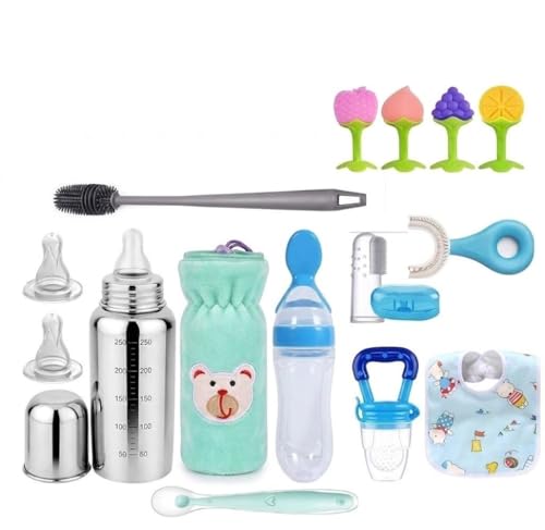 Image of Y. GOYAL & CO. Babyy Feeding Combo Set for Newborns & Infants | Stainless Steel Feeding Bottle, Spoon Feeder, Fruit Feeder & Food Feeder | BPA Free Baby Essentials Kit (11 in 1 Baby Feeding Combo)