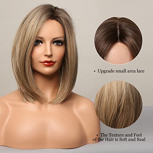 Haircube ASFTL009-1 Ash Blonde Bob Wig Short Hair Side Parting Wig Hand-Tied Hairline Shoulder Length Ombre Wig Natural Looking Synthetic Ladies Wig thumb #1
