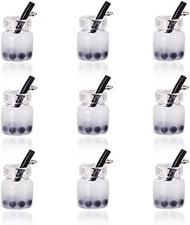 Craftdady 100pcs Mini Resin Bubble Milk Tea Bottle Charms Beads Figurine Fruit Tea Necklace Earring Dangle Pendants for DIY Crafts Hanging Keychain Bag Decoration