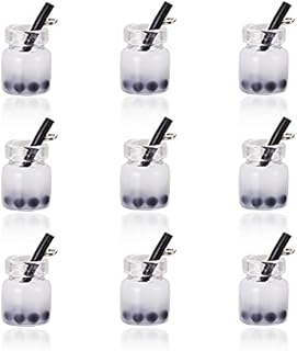 Craftdady 100pcs Mini Resin Bubble Milk Tea Bottle Charms Beads Figurine Fruit Tea Necklace Earring Dangle Pendants for DIY Crafts Hanging Keychain Bag Decoration