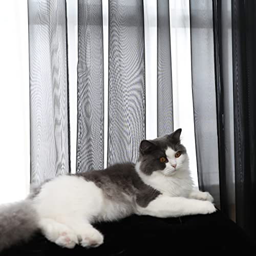 Image of Window Black Sheer Curtains 84 Inches Long 2 Panels Sheer Curtain Basic Rod Pocket Panel for Bedroom Children Living Room Yard Kitchen (Black, 52 inch W x 84 inch L | 2 pcs)