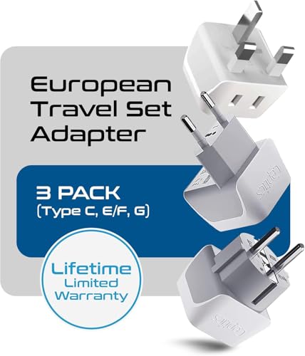 Image of Ceptics Complete European Travel Adapter Set - 2 In 1 Usa to Europe, Germany, England, Spain, Italy, Iceland, France, (Type G, E /F, Type C) - 3 Pack, Safe Grounded Perfect for Cell Phones, Laptops