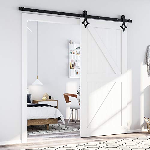 SKYSEN Schiebetür Komplettset 150cm Rhombisch-Design Schiebetürbeschlag für Schiebetürsystem mit Bodenführung, Schiebetür Schiene Raumspart Raumtrenner für Innentüren, Zimmertür, Kellertür, Holztür