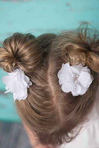Baby Girls Chiffon Flower Hair Clips with Rhinestones and Pearl,YYCRAFT 10 pcs Party Wedding 2" Hair Accessory for Kids Toddler Infant Girls(Snow White)
