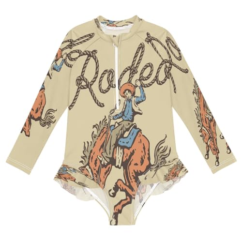 QUGRL Girls Rash Guard Swimsuit Size 7 Size 8 Rodeo Cowboy One Piece Girl Bathing Suit Vintage Zipper UPF 50+ Rashguard Swimwear
