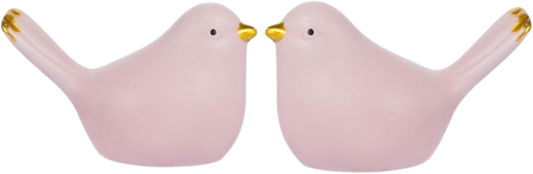 YANGMEI Set of 2 Ceramic Birds, Porcelain Bird Figurine Statue, Animals Figurines Ornaments, Mini Bird Home Decoration, Statues Decor for Garden Living Room Bedroom Office, Wedding Decor Pink