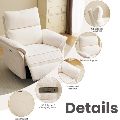 Image of Oversized Rocking Chair Nursery with Massage and Heat, Glider Recliner Nursery Chair with Adjustable Headrest, Power Swivel Rocker Recliner Chair with USB Port, White