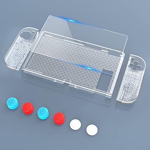 HEYSTOP Case Compatible with Nintendo Switch Dockable Clear TPU Protective Case Cover Compatible with Nintendo Switch Grip with a Switch Tempered Glass Screen Protector and 6 Thumb Stick Caps