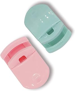 2 Pieces Mini Eyelash Curlers Portable Lash Curlers Travel Plastic Eyelash Curlers Eyelash Curlers with Replacement Pads Fits All Eye Shapes No Pinching Or Pulling(Pink, Green)