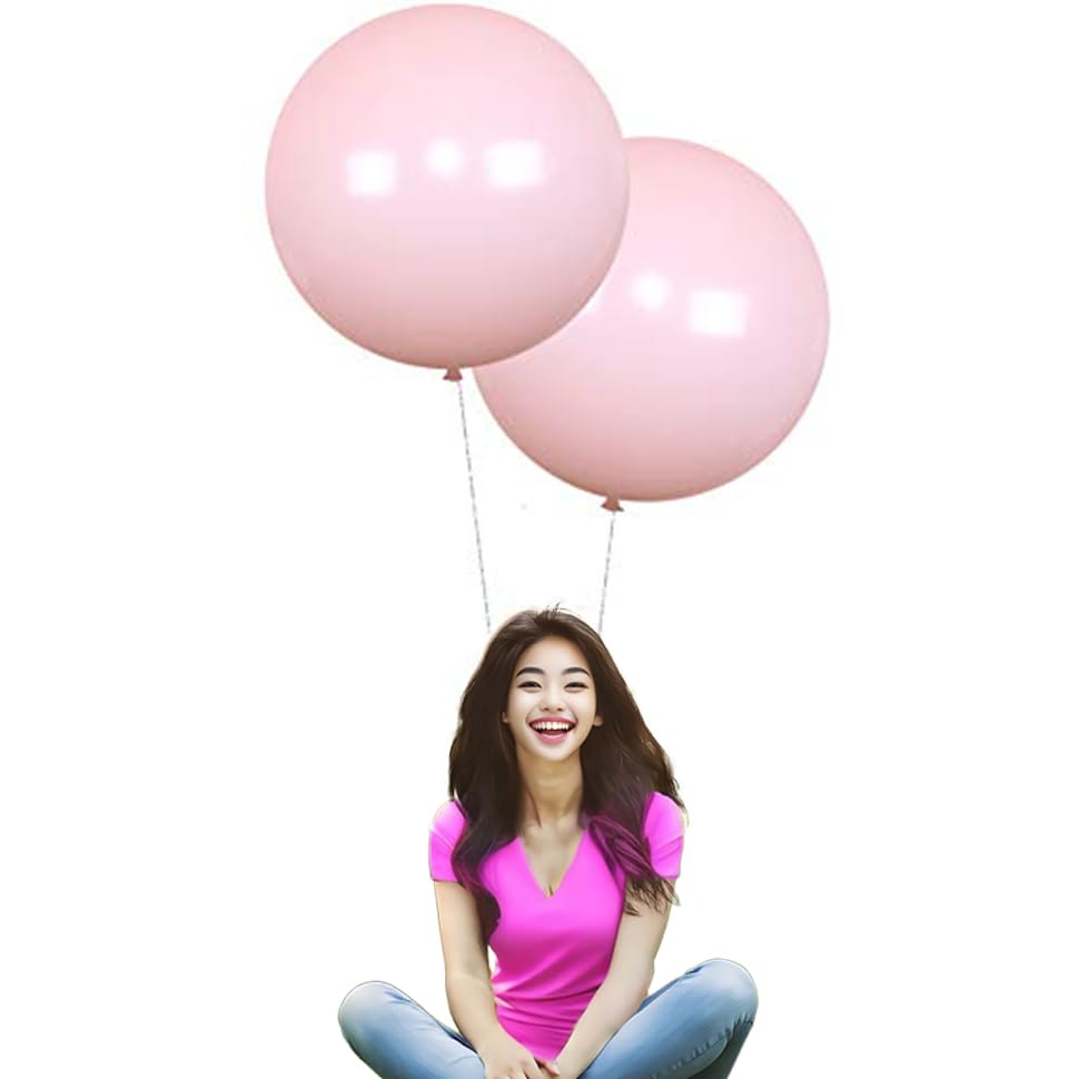 24 Inch Latex Round Balloons 5 Pack Light Pink Thick Big Balloons for Photo Shoot Wedding Baby Shower Birthday Party Decorations by IN-JOOYAA