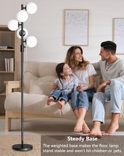 Image of Lightdot Dimmable (Brightness Adjustable) Globe Floor Lamp, Black Retro Standing Lamps with 5x3000K G9 Bulbs Included, Mid Century Modern Floor Lamp for Living Room /Bedroom /Sofa Beside /Corner Decor