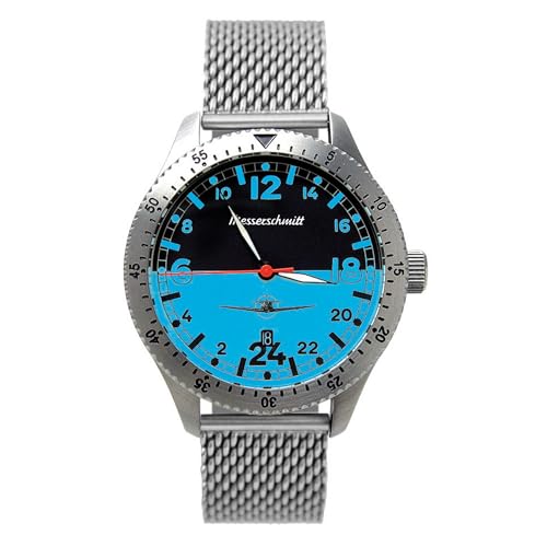 Montre d'aviateur Messerschmitt bleue affichage 24h et boîtier robuste