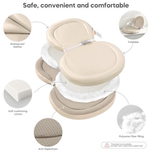 Mamatepe Peanut Baby Changing Pad, Foldable Travel On-the-Go with Non-Slip Base & Safety Belt, Wipeable PU Cushion for Dresser & Changing Table 30"x18", Yellow by mamatepe - Image 2