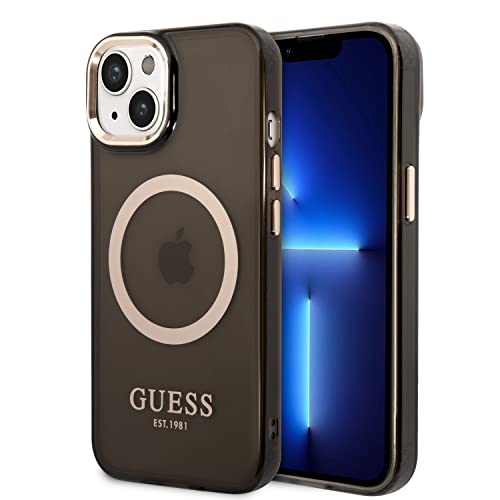 Guess GUHMP14SHTCMK Coque pour iPhone 14 6,1" Noir/Noir Coque Rigide Or Ligne Translucide