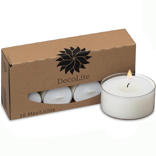 DecoLite Maxi Teelichter im Acrylcup – 9–10h lange Brenndauer –...