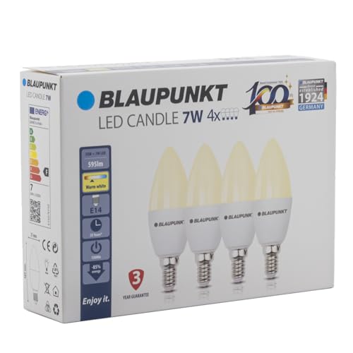 Blaupunkt LED E14 – świeca 6,8 W – odpowiada żarówce 50 W – 640 lumenów – 2700 K ciepła biel – lampa energooszczędna/klasa energetyczna A+ – oszczędność kosztów – 4 sztuki