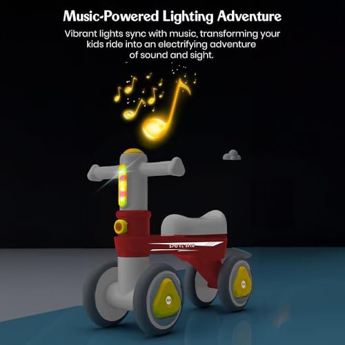 Image of StarAndDaisy Balance Bike /Push Ride on for Kids /Toddler with 4 Smooth Wheels, Music & Lights /Mini Bike for Kids (Red)