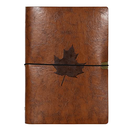 A5 Notebook Leather Journal Travelers Refillable Vintage Note Book Notepad Diary Exercise Writing Books Jotter with Line and Elastic Bands for Women Men Student Cover