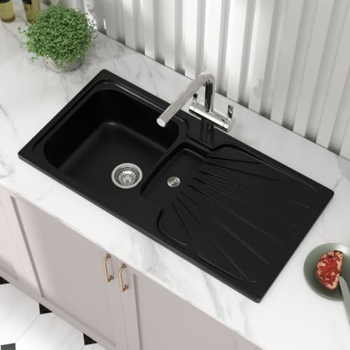 Image of Sarlai Black Kitchen Sink 86x43cm Granite Composite Kitchen Sink